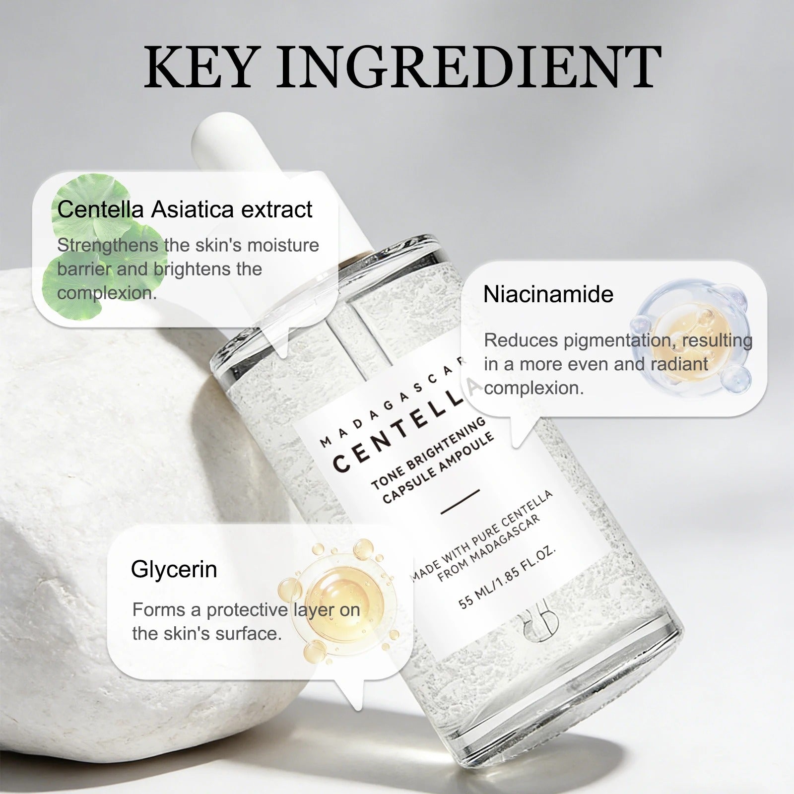 Skin Tone Perfector Brightening Ampoule 55ml - Centella & Niacinamide Serum Hydrates, Soothes & Enhances Radiance